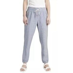 Athleta Womens Blue Linen Cabo Elastic Waist Tapered Leg Jogger Pants Size 10